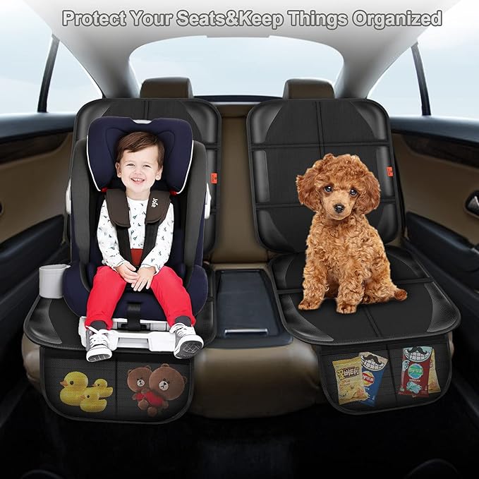 XHYANG Car Seat Protector,Auto Car Seat Protectors Baby Carseat Waterproof & Durable 600D Fabric for Child Baby Car Seat Mat Vehicle Pet Cover 2 Storage Pockets (2 Pack)