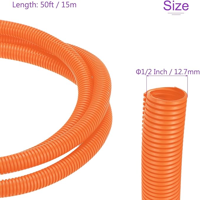 DMiotech 50ft Wire Loom Split Tubing 1/2 Inch(12.7mm) ID, Cord Protectors from Pet Flexible Conduit Cable Management for Office Home Garden, Orange