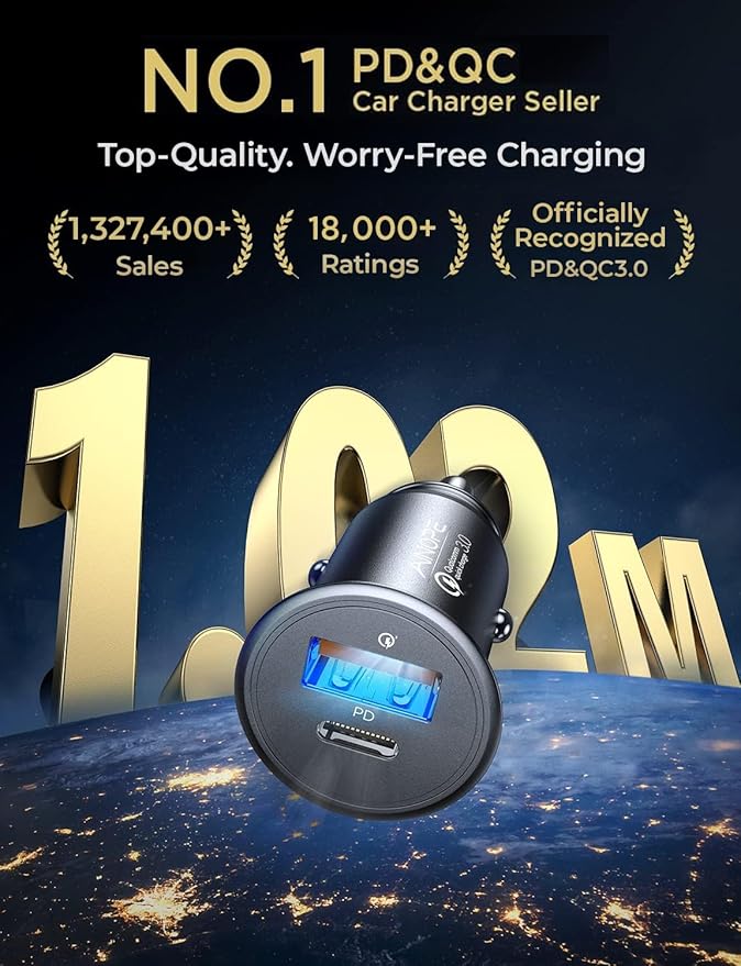 AINOPE 67.5W Car Charger USB C Fast Charge for iPhone 17 Pro Max, PD 45W USB C Car Charger Fast Charging【Mini &Metal】Cigarette Lighter Adapter USB-C Charger for Samsung Galaxy S26 S25 for iPhone16 15