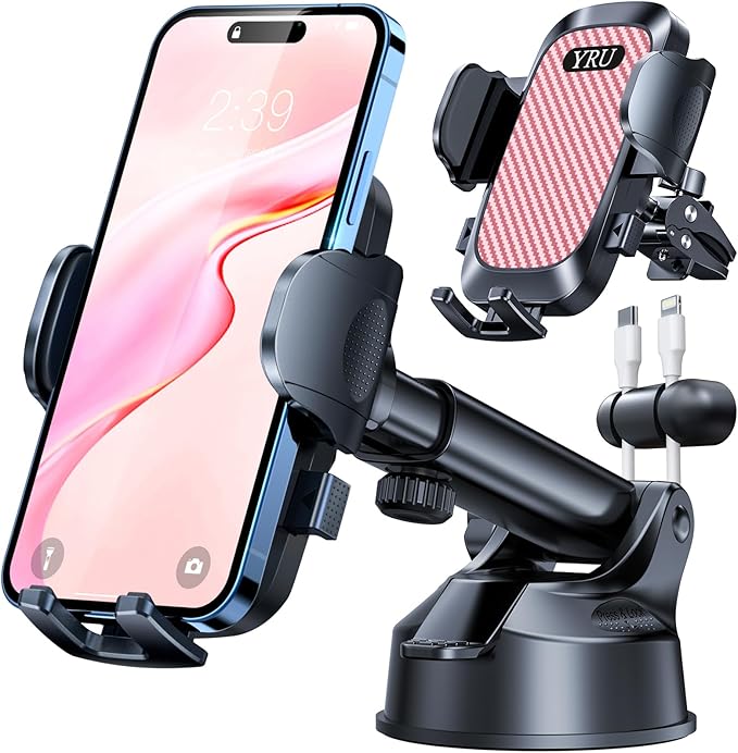 YRU [True Upgrade for Safety Car Phone Holder Mount [Patent & Military-Grade] Dashboard Cell Phone Holder for Car Vent Windshield Phone Stand for iPhone 17 16 15 14 13 Pro Max Truck Samsung, Pink