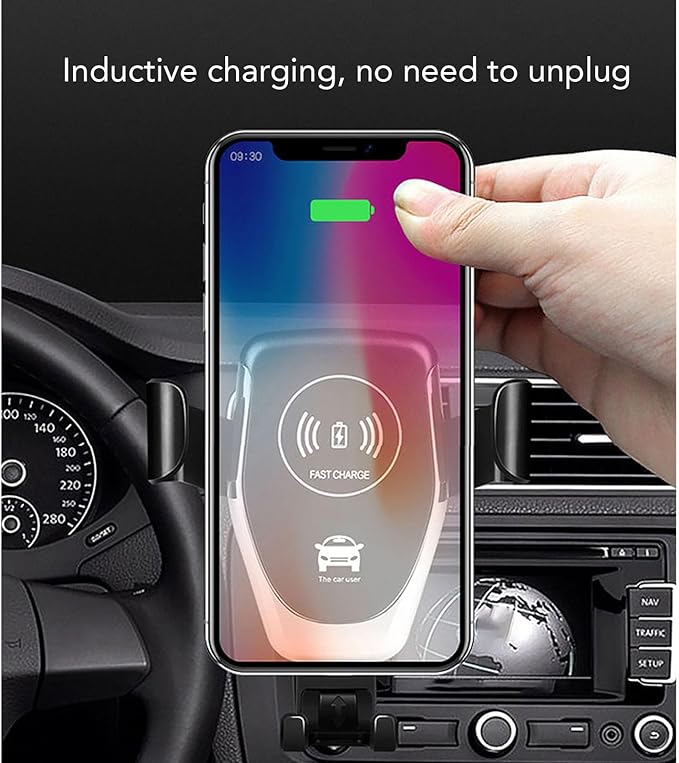 15W Wireless Car Charger Mount, 360 Degree Rotating Phone Holder with Intelligent Protecting Fast Charging Automatic Clamping Safety Fixations Car Wireless Charger