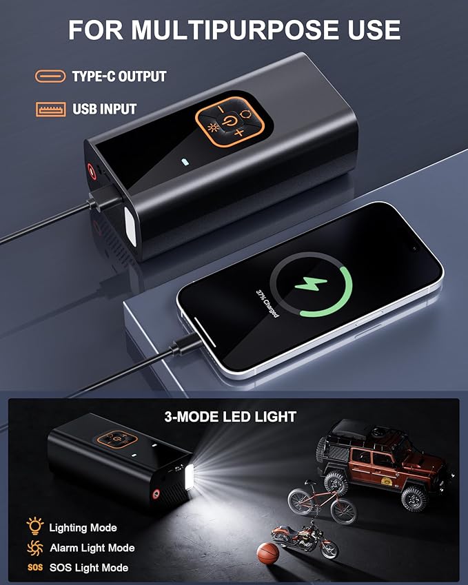 180PSI Tire Inflator Portable Air Compressor, 6X Faster Air Pump for Car Tires with Digital Pressure Gauge, 12V DC Adapter, LED Light, Portable Tire Inflator for Car, Motorcycle, Bike, Balls