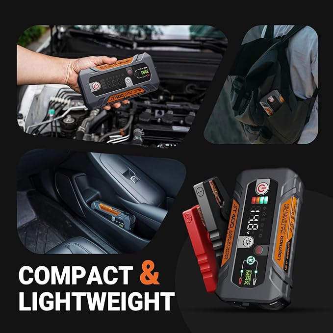 LOKITHOR JT400 12V Jump Starter and Battery Tester 2-in-1, 2500A Battery Jumper Starter Portable for Up to 8.5L Gas & 6.5L Diesel Engines, 100-2000 CCA Load Capacity Automotive Load Tester (Orange)