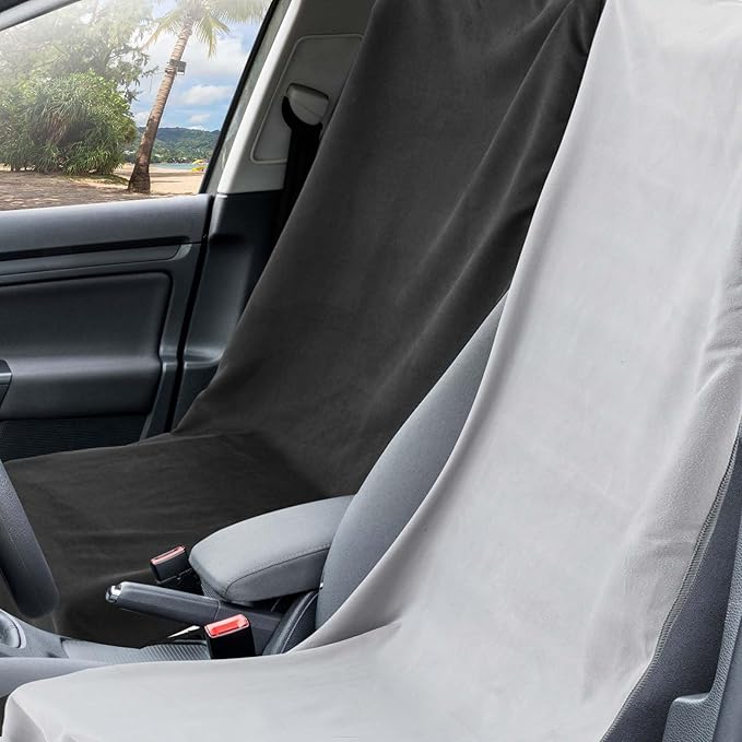 Hahafelt 2 Pack Car Seat Towel Covers with Storage Bag 63 x 32 Inch Athletic Running Towel Seat Sweat Washable Non Slip Cover Gift for Car Outdoor Sport Activities (Black,Gray)