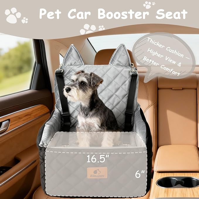 6" Elevated Dog Booster Seat for Small & Medium Dogs up to 35 lbs – Memory Foam Car Bed with Washable Cover for Calmer Rides, Better Window View & Easy Cleaning