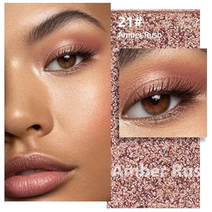 Kaely Pressed Single Eyeshadow Makeup, Amber Rush Shimmer Highly Pigmented Monochrome Eye Shadow Palette, Waterproof Neutral Powde Mini Eyeshadow, sombras para ojos, Lightweight Blendable, 21