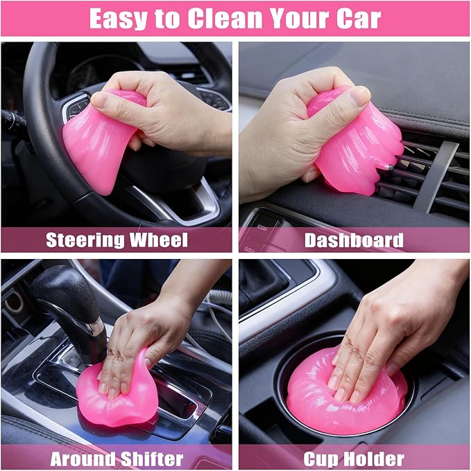 AUTODECO Windshield Cleaner Tool, 17Pcs Car Interior Detailing Kit, Detailing Brush, Towels, Duster, Car Cleaning Kit Interior for RVs, Truck, Trailer (Pink)