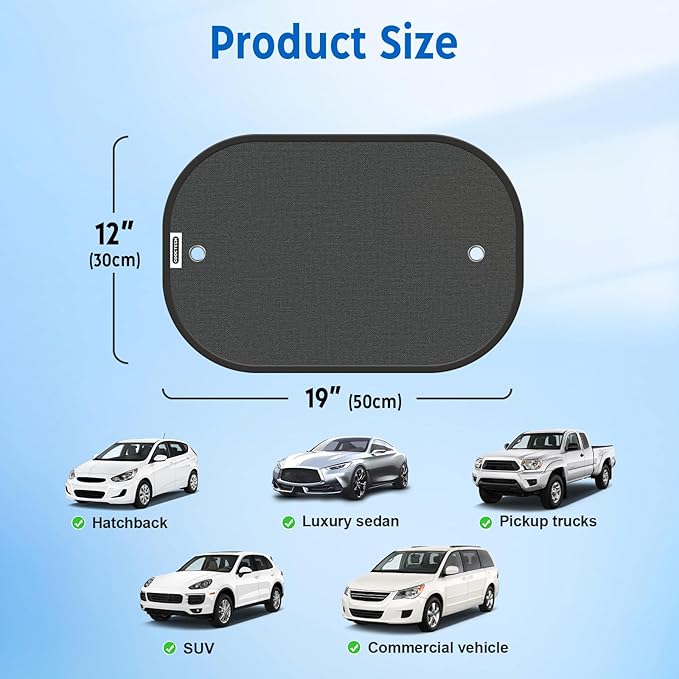 Car Shades for Side Windows 19"x12"(4 Pack),Sun Shade for Car Window with 8 Suction Cups,Window Shades Can Blocks 99.98% UVR,Window Shade for Baby,Glare Shield Protection