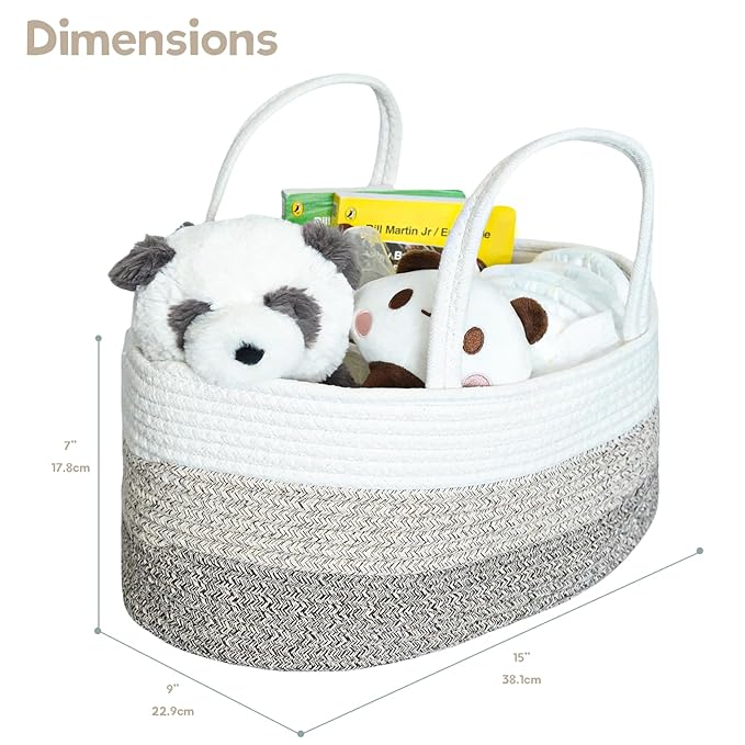 luxury little Diaper Caddy Organizer, Large Cotton Rope Nursery Baby Basket, Changing Table Organizer for Baby Diaper Storage, Portable Car Organizer Removable Divider (Gradient Brown, Large)
