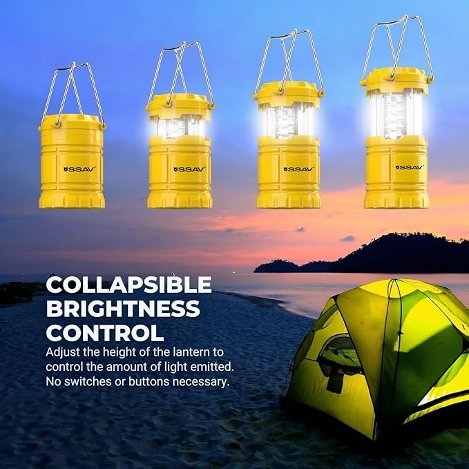 2 Pack LED Camping Lantern, LED Lanterns, Suitable Survival Kits for Hurricane, Emergency Light for Storm, Outages, Outdoor Portable Lanterns, Yellow, Collapsible | Batteries Included