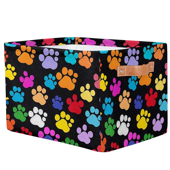 Dog Paw Print Storage Baskets for Organizing, Fabric Collapsible Storage Bins Box Colorful Decorative Toy Organizer Baskets for Closet Shelves Gift Basket 1 Pc