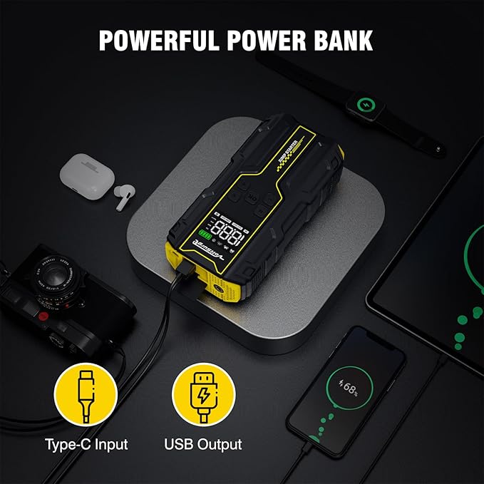 Car Jump Starter with Air Compressor, VoltSurge 6000A Peak 12V Battery Jumper Starter Portable Booster Pack, 150PSI Safe Jump Box with LED Light(Up to 10L Gas/8L Diesel Engine)