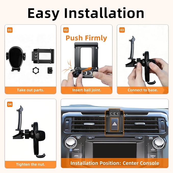 Phone Mount for Toyota 4Runner (2010–2024 5th Gen), 360° Adjustable Dashboard Phone Holder, Hands-Free Car Smartphone Mount for iPhone, Google & Android, Toyota 4Runner Interior Accessories, Black