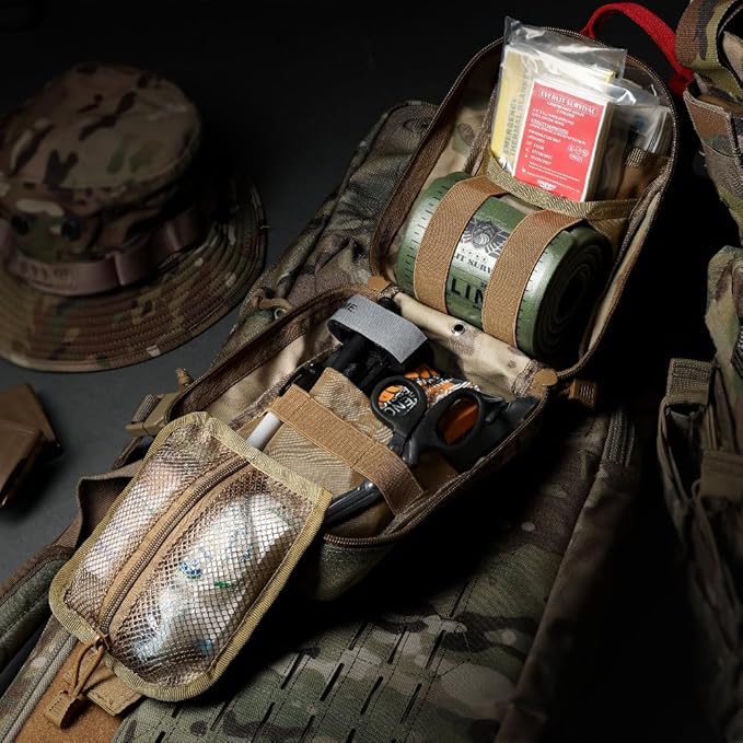 EVERLIT Emergency Trauma Kit, CAT GEN-7 Tourniquet 36" Splint, Military Combat Tactical IFAK for First Aid Response, Critical Wounds, Severe Bleeding Control (Tan)