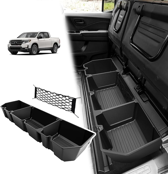 VaultsOnWheels Under Seat Storage Box Compatible with 2026 2025 2024 2023 2022 2017-2021 Honda Ridgeline Accessories Custom Fit Durable Detachable Rear Underseat Organizer