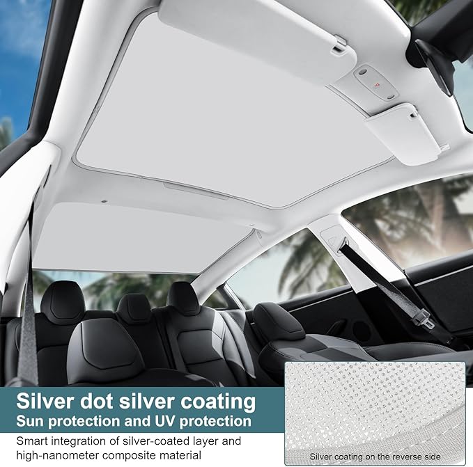 Roof Sunshades for Tesla Model 3 2026, Upgraded Sunroof Shade Sunshade Roof Sun Shade for 2024-2026 New Tesla Model 3 Highland Accessories(Ice White)_12Pcs Clips