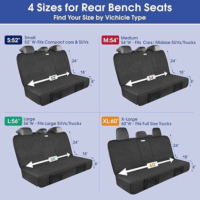 ALLANSING Upgraded 900D Heavy Duty Dog Back Bench Seat Cover, Car Seat Protector, Fits Full Size Trucks, 3 Seatbelts & Armrest Compatible, Waterproof Nonslip Pet Backseat Cover for Dogs & Kids