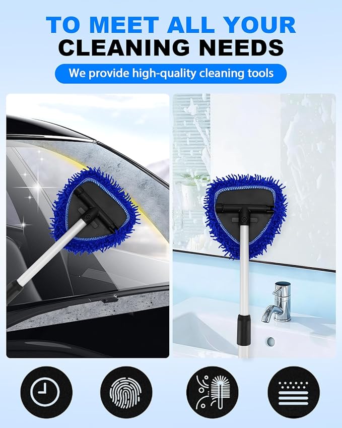 5 Pack Microfiber Pads, Upgraded High-Density Chenille Replacement Heads Cover for Windshield Cleaner Tools, Car Windshield Cleaner Pads, Fit for Window Reach Tool, Handle Not Included (Blue)