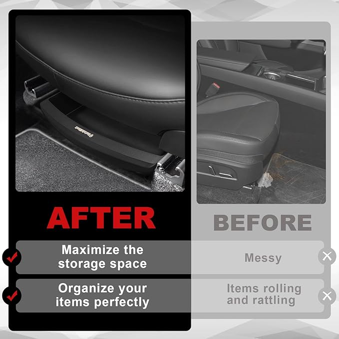 VaultsOnWheels Under Seat Storage Box Fit for 2026 Model Y Juniper Refresh Accessories, Console Organizer Tool Box Custom Fit Detachable Underseat Organizer