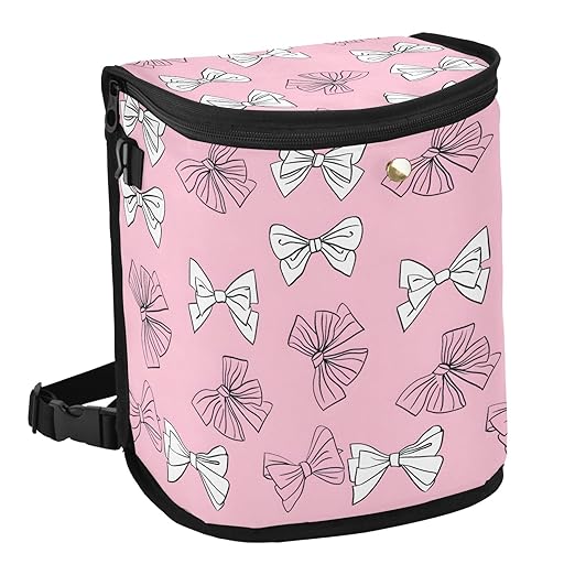 White Pink Bow Car Trash Can with Lid for Back Seat Car Trash Bin Hanging Leakproof Automotive Garbage Can Car Organizer