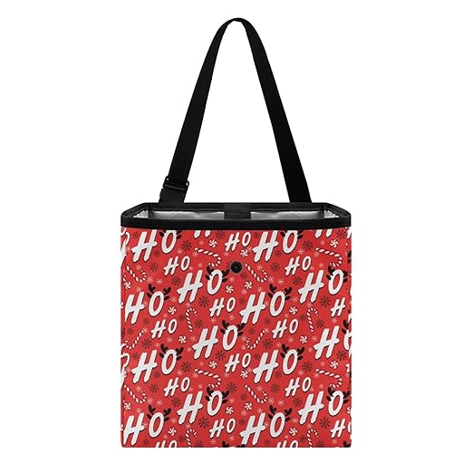 Candy Cane HoHo Pattern Garbage Bag and Water Resistant Trash Can for Car, Leakproof Trash Can for SUV Truck Christmas Car Accessories(Red)