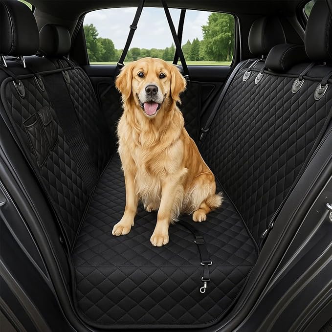 fidozen Dog Car Seat Cover for Back Seat with Visual Mesh Window - 100% Waterproof & Scratchproof 600D Oxford Dog Hammock for Car, Truck, SUV - Non-Slip Pet Seat Cover with Side Flaps, Universal Fit