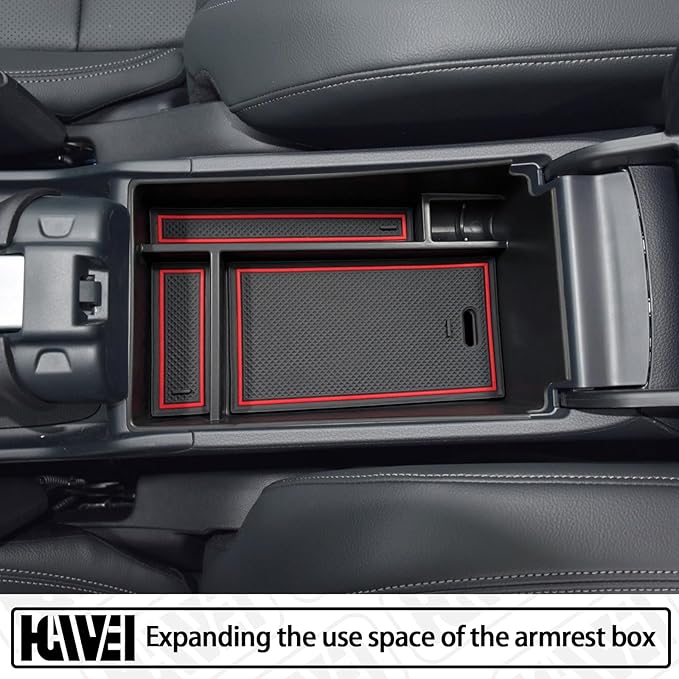 HGWEI Center Console Organizer Tray Compatible with Honda HRV 2023 2024 2025 2026 Accessories, Armrest Storage Box for HRV EX/EX-L/LX/SE/Sport/Touring, Red Trim