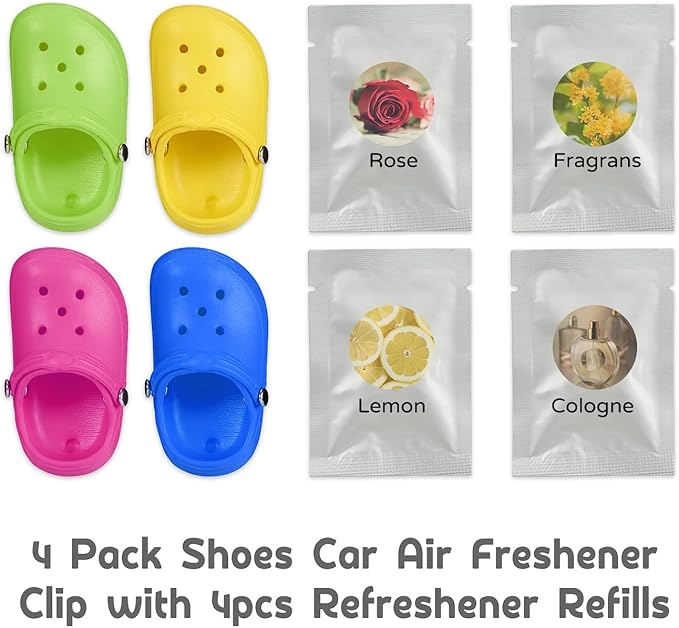 4 Pack Cute Shoe Air Vent Clips with 4PCS Refills Solid Car Air Freshener Air Conditioning Outlet Clips Car Dashboard Perfume Clip Car Interior Decor Accessories for Men/Women for Friend
