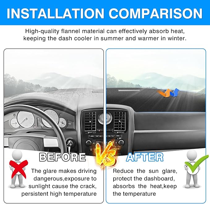 Autorder Dashboard Cover Mat for Chrysler 300 300C 2005-2010 Accessories Dash Cover Upgrade Flannel Dash Mat Sunshade Glare UV Rays Protector