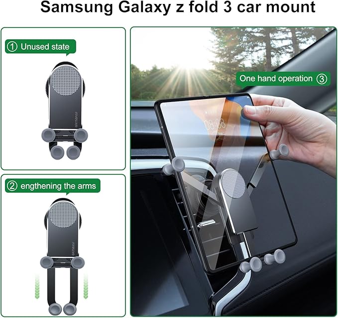 Z Fold 5 Car Mount, [Without CASE] Aluminum Universal Vent Z Fold 6 Acessories for Galaxy Z Fold 7 6 5 4 3 2 S25 Ultra Pixel 9 Pro Fold iPhone 16 15