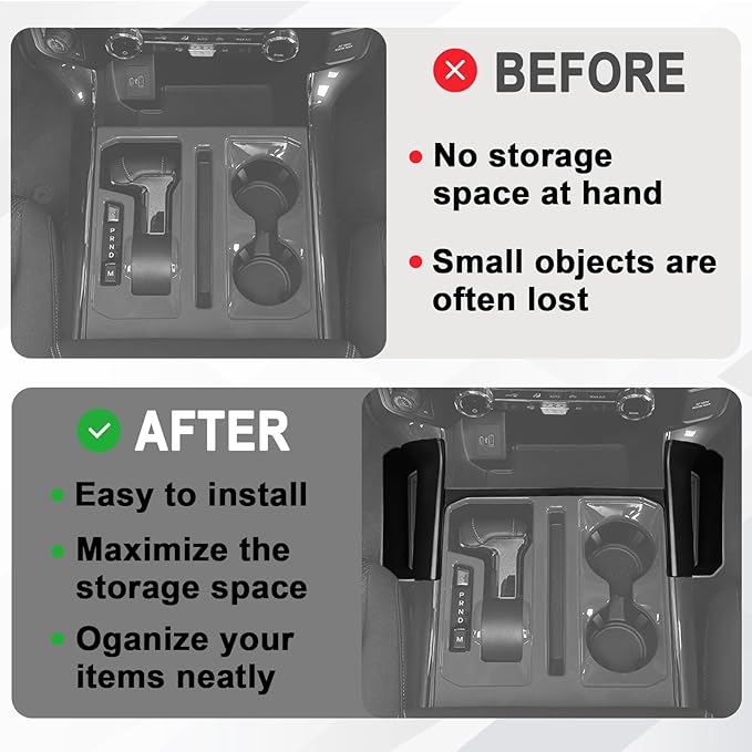 Muslogy Center Console Organizer Compatible with 2021-2025 2026 Ford F150 Accessories Hanging Storage Box Console Left & Right Phone Pocket Gear Shift Side Organizer