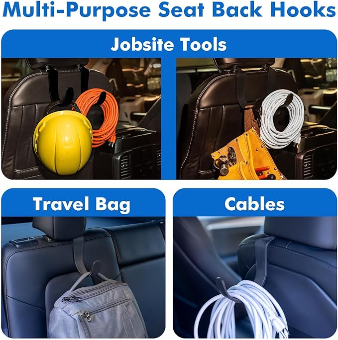 Travel Depot XL Hard Hat Holder for Truck Seat – Heavy-Duty Headrest Hooks, Hardhat Buddy Hanger & Seat Back Organizer for Hard Hats, Bags & Gear, Truck Accessory Organizer, 4-Pack