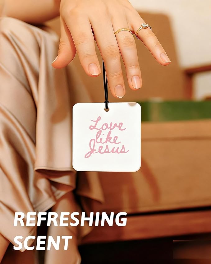 Pink Christian Car Air Freshener 4 Pcs, Coquette Pink Bow Bible Verse Religious Hanging Air Freshener for Cars Closet Drawer Books, Cute Christian Car Accessories Mirror Decor for Women