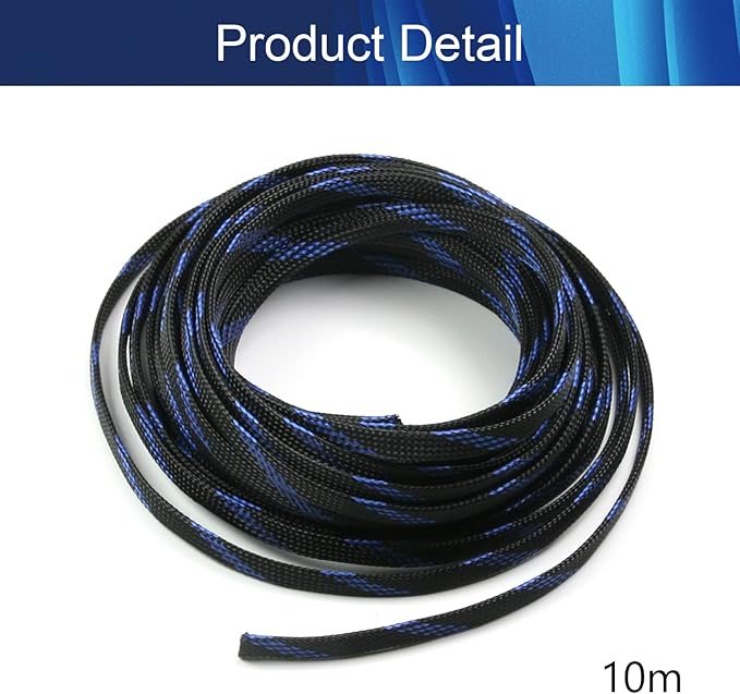 Aicosineg 32.81ft PET Flexible Braided Cable Sleeve 0.33inch Width Wire Loom Sleeving and Organizer Flexible Wire Mesh Sleeve Wrap Protector for TV Audio PC Cords from Pets Chewing Black and Blue