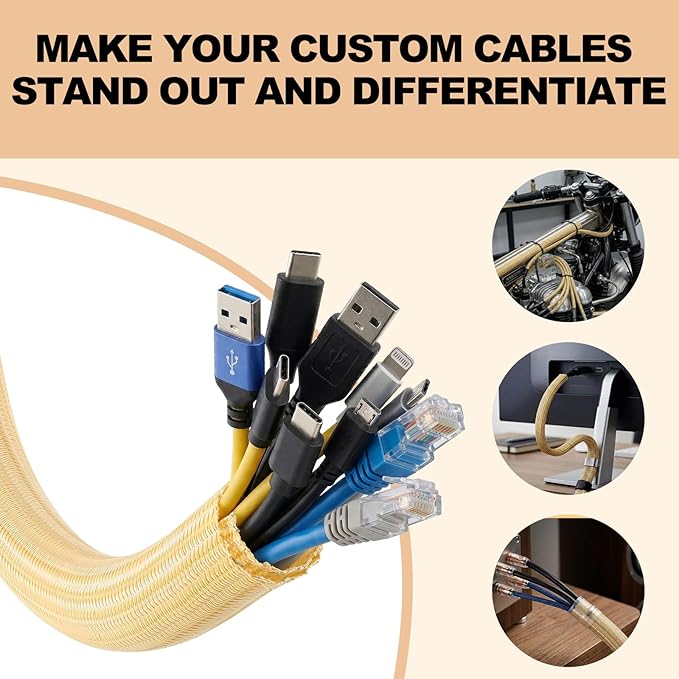 AGPTEK Cable Sleeve Cover, Desk Cord Organizer Cable Hider, Home Office Wire Management Computer TV Wire Loom Tubing, Pet Proof Cord Protector, from Cat Dog Chewing (Wood Color, 1"-20ft)