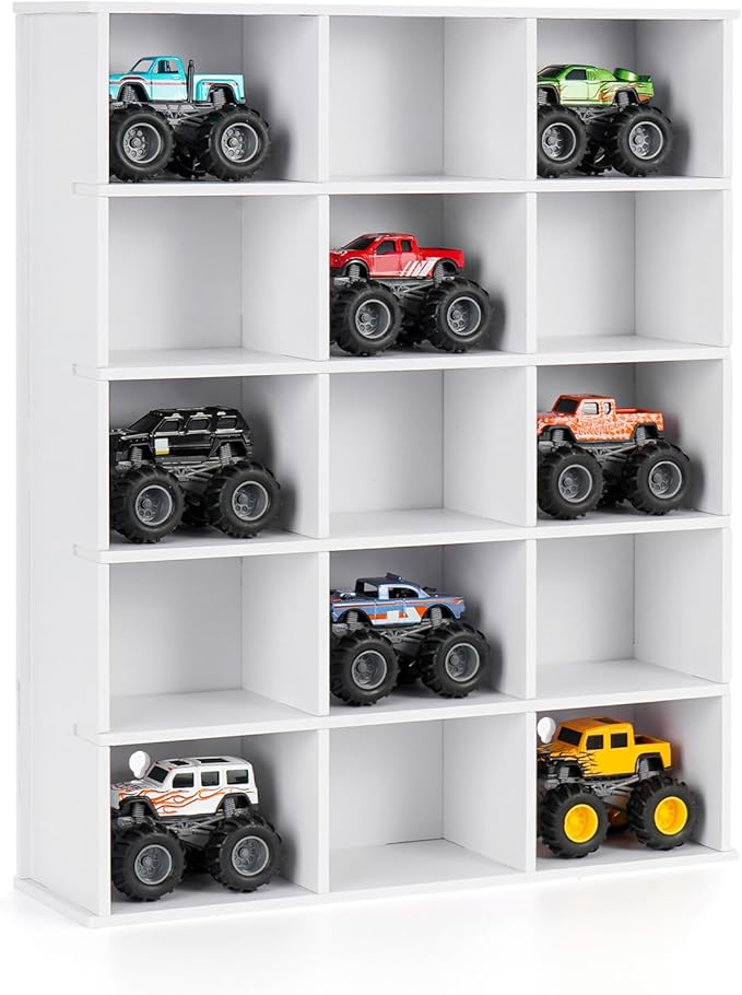 Trucks Display Shelf, 15 Slot Toy Cars Display Case, Wall Mounted Toy Truck Storage Organizer Holder