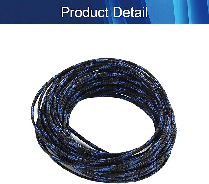 Aicosineg Cable Sleeve Braided Sleeving PET Wire Loom Tubing Cable 32.81ft-1/6inches Wrap Protector for HiFi Audio and Video Headphone Cable Protect Wires from Chewing of Pets Black and Blue