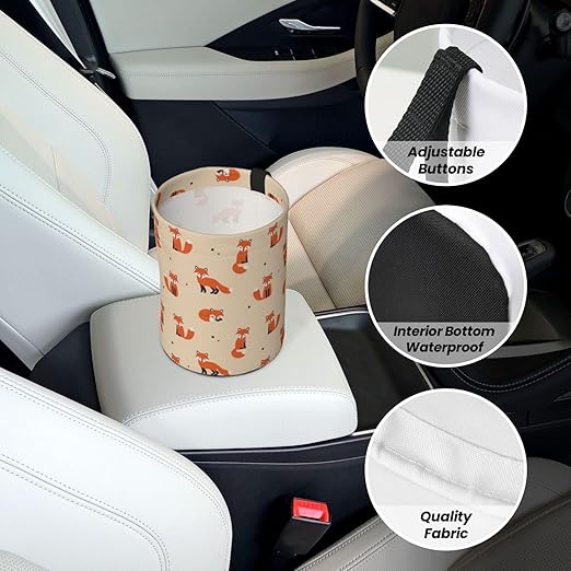 Vintage Cute Little Red Fox Car Trash Can Leak Proof Hanging Waterproof Garbage Can Multipurpose Trash Bin for Car SUV Front Seat Headrest Collapsible and Portable Storage Pocket