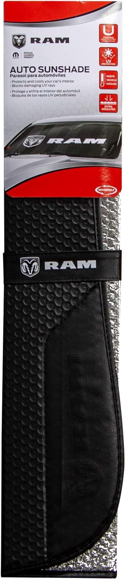Plasticolor 003860R01 RAM Logo Black Matte Finish Front Windshield Accordion Sunshade