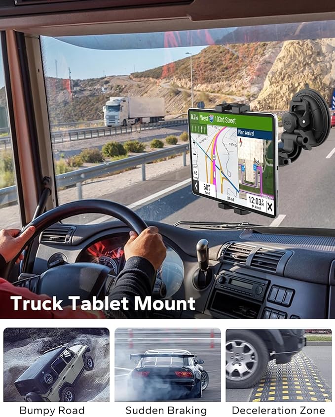 GDZN Suction Cup Windshield Tablet Holder for Car, Anti-Shake Dashboard Windshield Tablet Mount for Truck/Pickup/SUV, Car Mount with 1/4'' Screw for 4.7-13" iPad Pro, Galaxy Tab, iPhone, Gopro, Camera