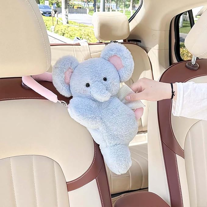 Tissue Box Cover Plush Tissue Box Holder for Car, Home, Decorative Holder/Organizer for Bathroom Vanity Countertop, Nightstands, Office Desk-Fuzzy Elephant