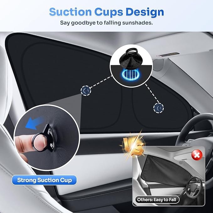 Canvcle Upgraded Window Shades for 2020-2024 Tesla Model Y Accessories with Suction Cups Windshield Sun Shade Side Rear Window Covers Sunshade Sun Shield Privacy Protection for Camping Black 8PCS