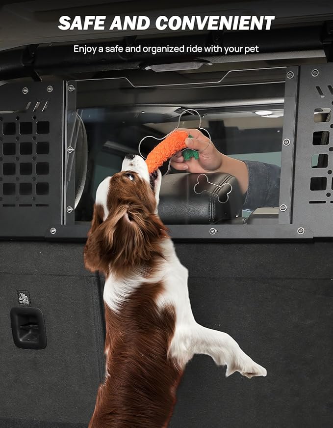 JOYTUTUS Heavy Duty Dog Car Barrier for Wrangler JL 2018-2023, MOLLE Compatible Dog Car Barrier for Cargo Area Car Divider, No Drill Large Pet Car Gate Trunk Barrier