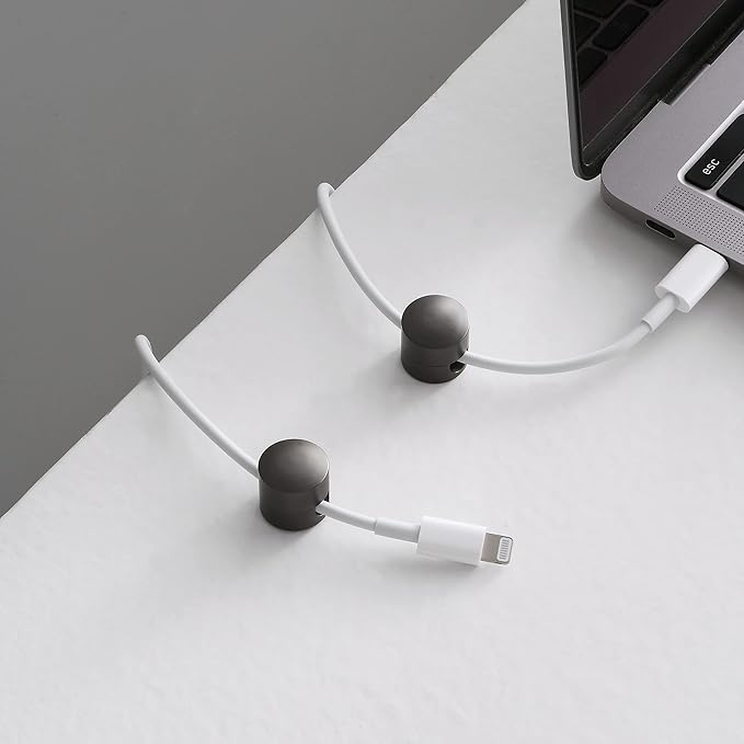 BRIGHTTIA Cable Clips - Cord Management Brass Buttons - Multipurpose Wire Holder Organizer System for Home, Office, Dorm and Car - Gift for Him, Her and Students - 4 Pack (Matte Gunmetal)
