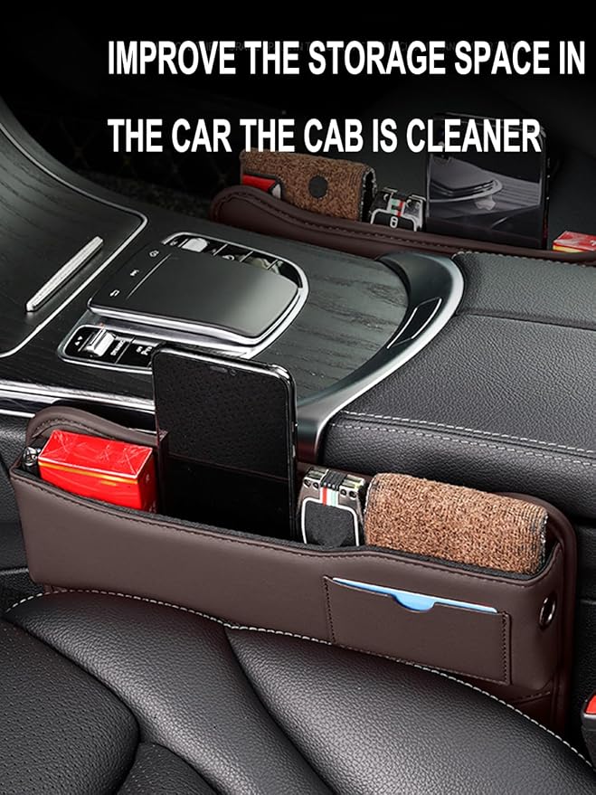 Car Seat Gap Filler Car Seat Gap Filler Organizer,1 Pack Adjustable Leather Car Side Seat Storage Box,Multifunction Car Interior Storage Organizer for Phones Keys Sunglasses Cards (Brown)