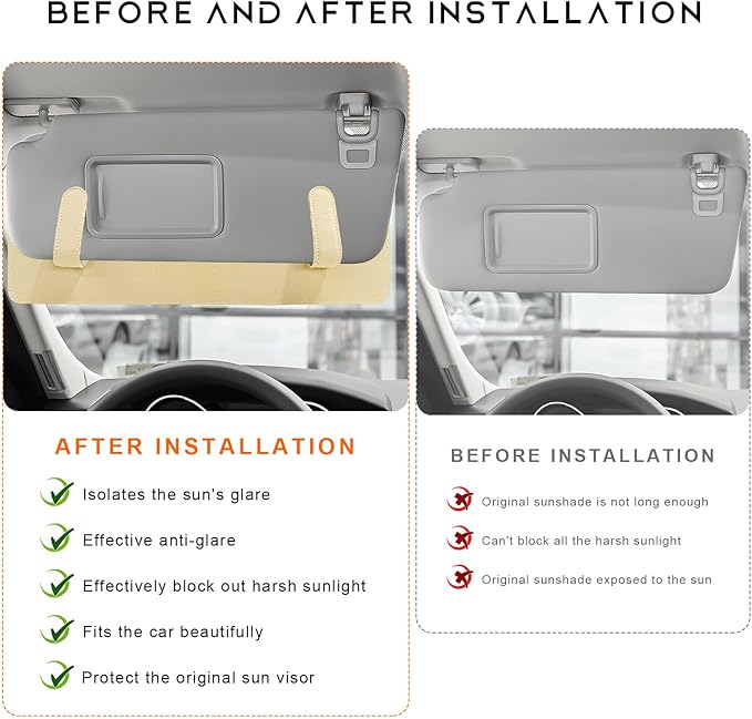 2 PCS Sun Visor Extender for Car, Anti-Glare Sunvisor Extension Shade Attachment for Safe Driving, Clip-On Sun Blocker Sunshade Extender Protect Driver Passenger from UV Rays (Beige)