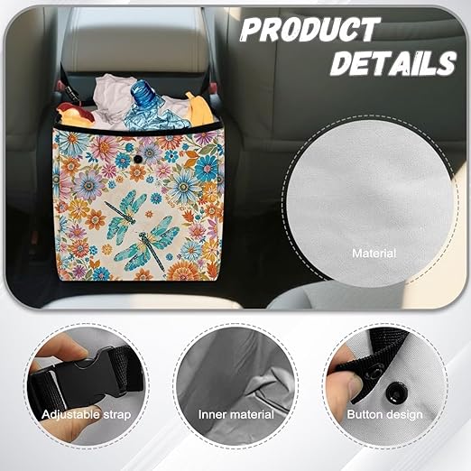 Dragonfly and Boho Mandala Car Trash Can Leakproof Trash Bin Car Garbage Can Hanging Water-Resistant Collapsible Auto Trash Bag Car Accessories for Women Men