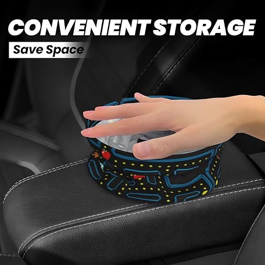Retro Video Game Pattern Car Trash Can Leak Proof Hanging Waterproof Garbage Can Multipurpose Trash Bin for Car SUV Front Seat Headrest Collapsible and Portable Storage Pocket