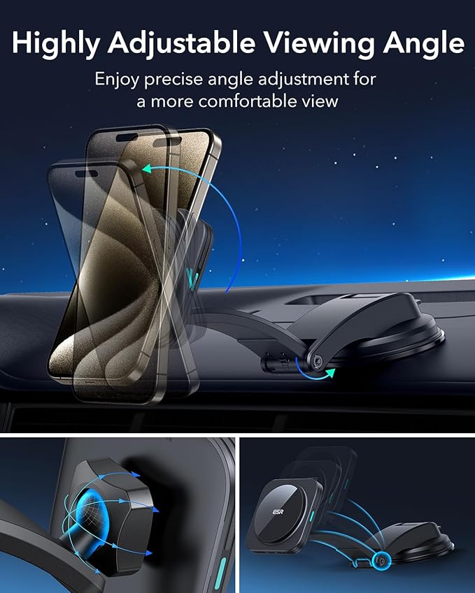 ESR for MagSafe Car Mount Charger, Dashboard Magnetic Wireless Car Charger Mount, Compatible with MagSafe Car Charger, for iPhone 16/15/14/13/12 Series, Fast Charging, Car Accessories, Black