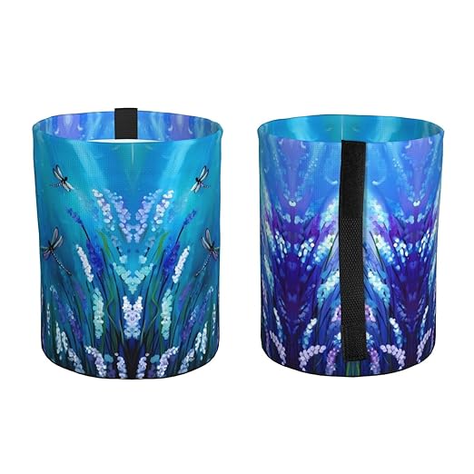 Purple Flowers and Cute Dragonfly Car Trash Can Leak Proof Hanging Waterproof Garbage Can Multipurpose Trash Bin for Car SUV Front Seat Headrest Collapsible and Portable Storage Pocket